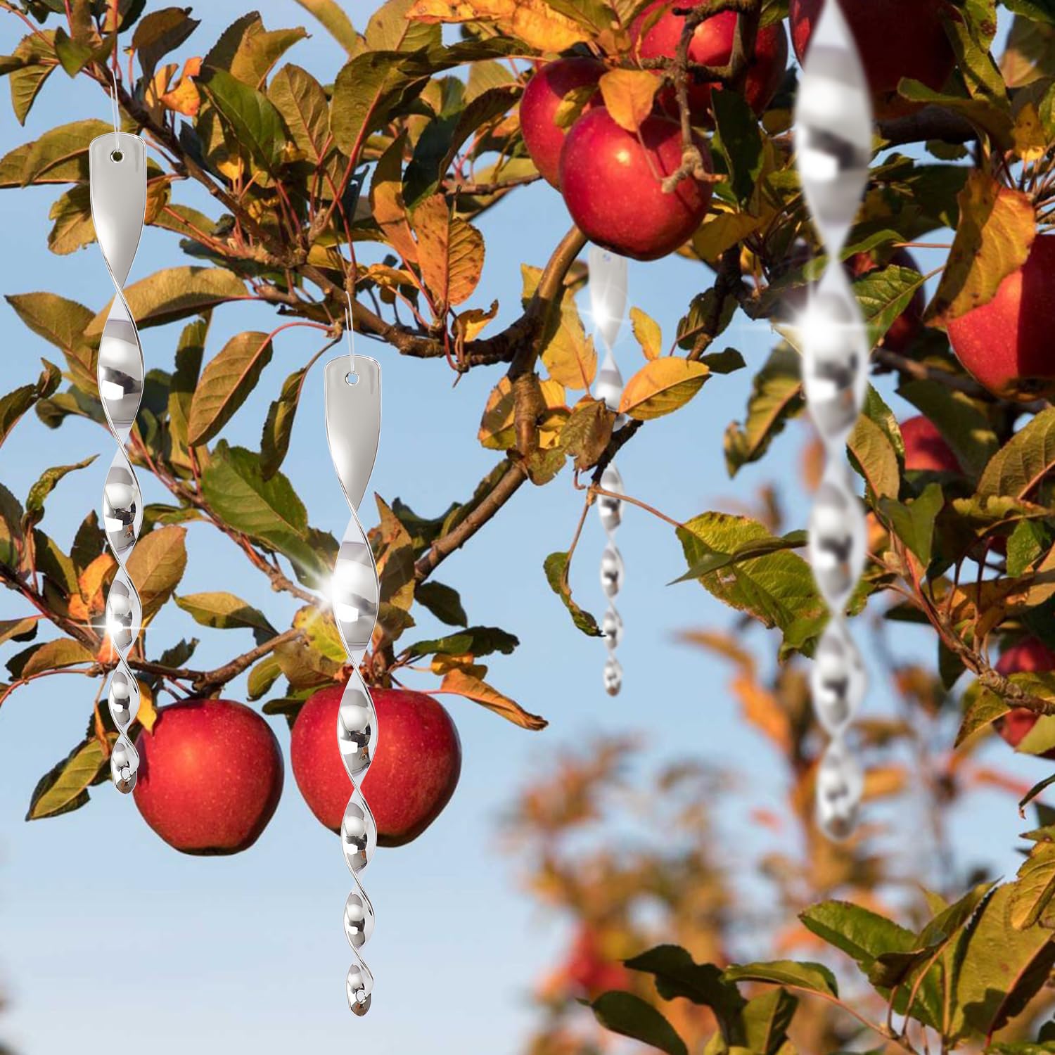 JUNIQUTE Silver Bird Deterrent Rod Hanging enhances outdoor decor and protection.