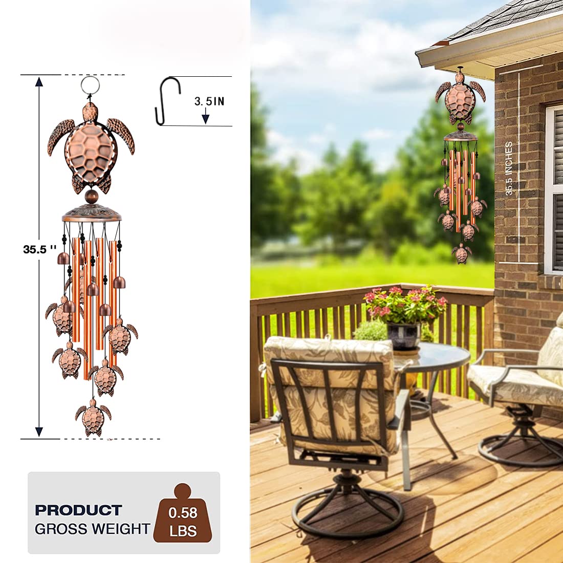JUNQIU Turtle Wind Chime as a beach gift for turtle lovers and beach enthusiasts