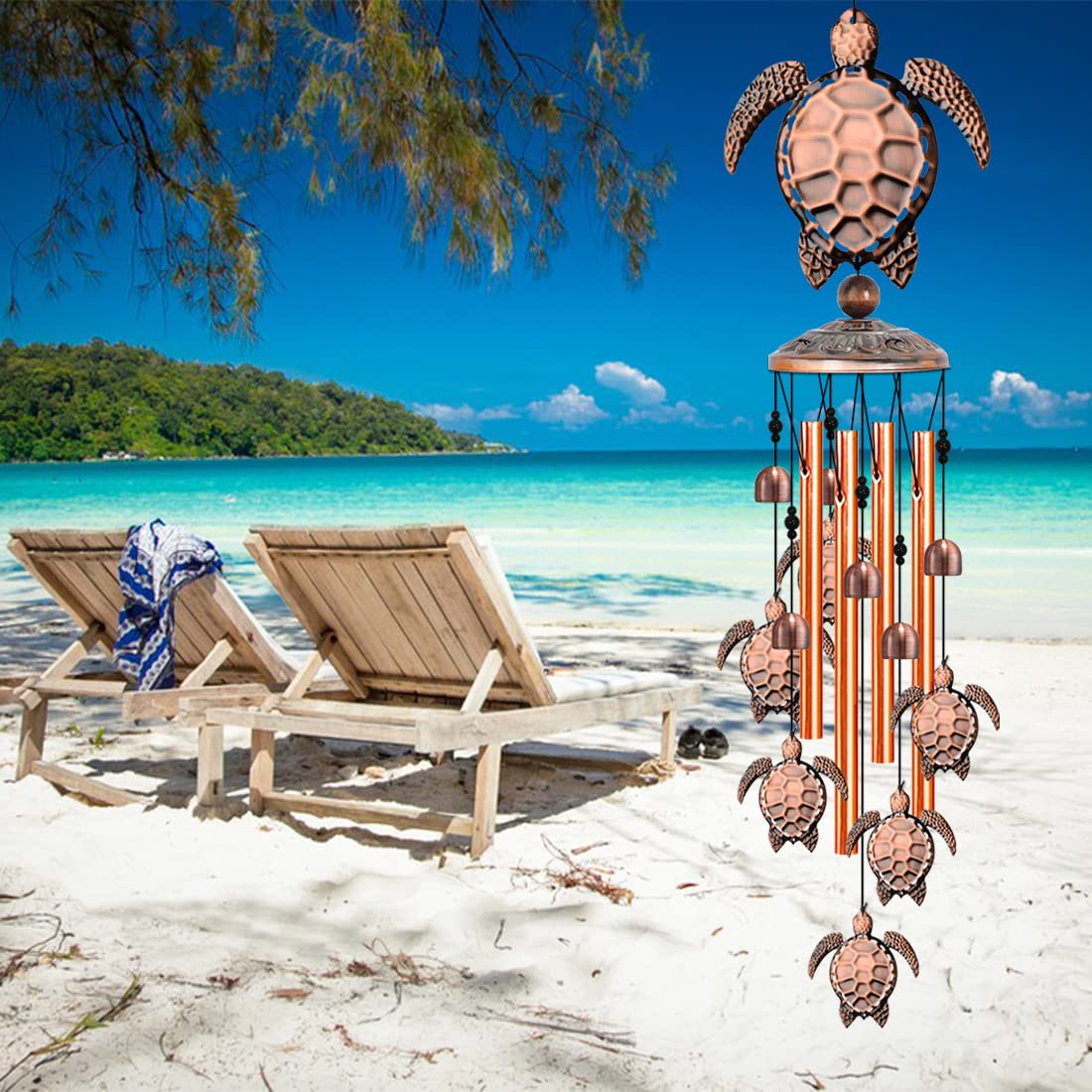 JUNQIU Turtle Wind Chime with S-hook for easy hanging in entryways
