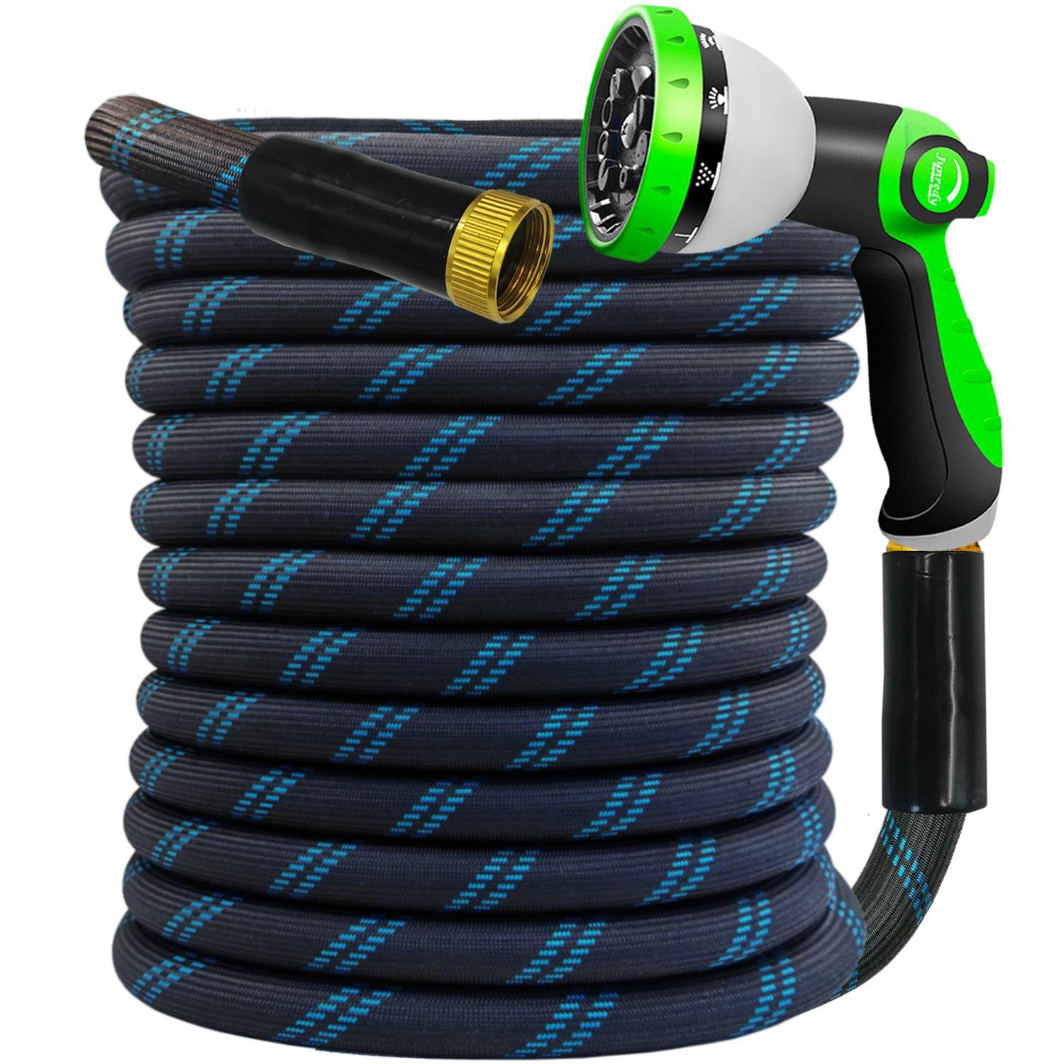 Junredy 50ft garden hose demonstrating durable exterior for yard watering.