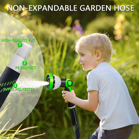 Junredy heavy-duty garden hose outer shell withstands pressure and seasons.