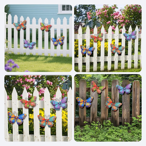 Weatherproof Junware butterfly wall art withstands rain and sun for garden or patio spaces.