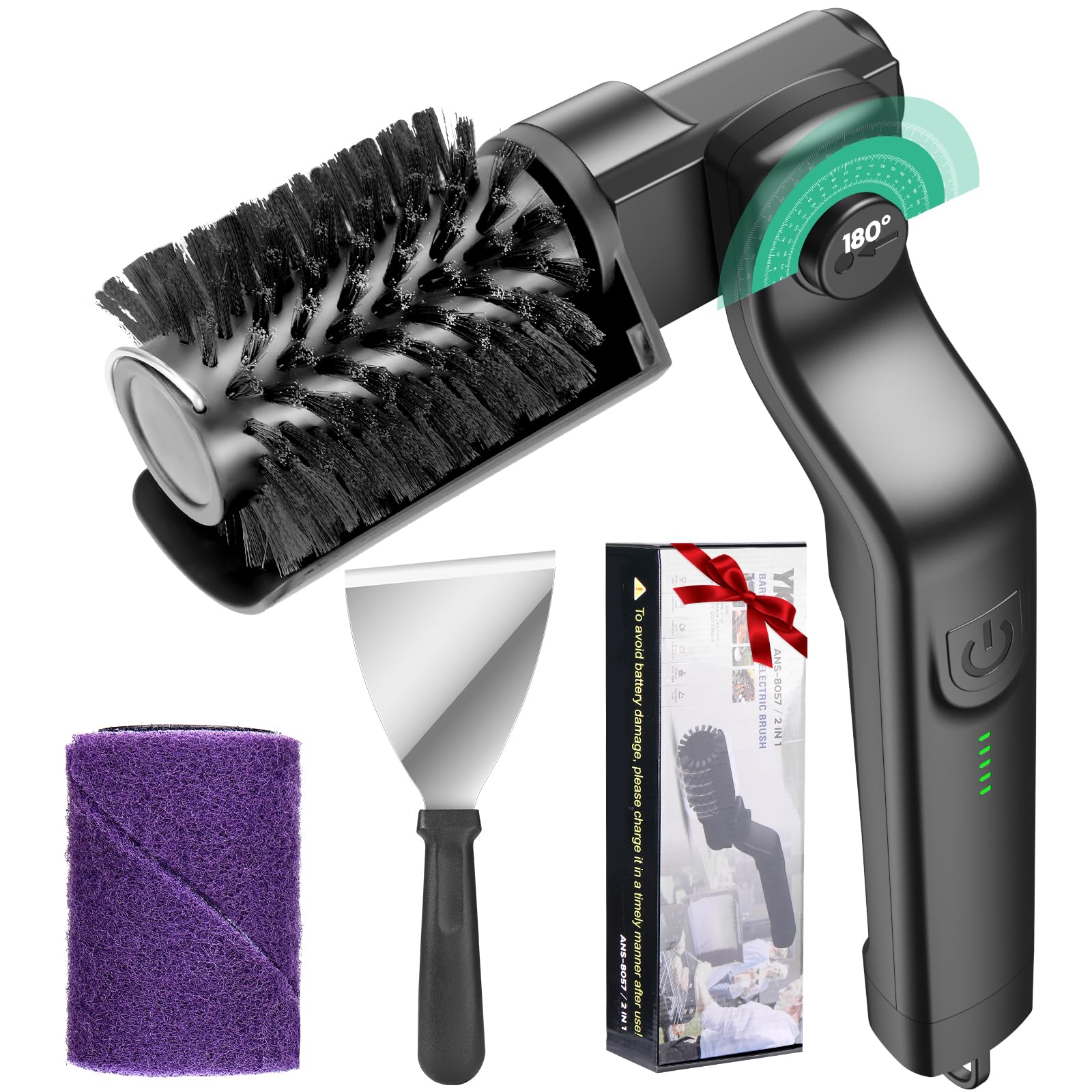 Juome electric grill brush cord-free design enables easy cleaning.