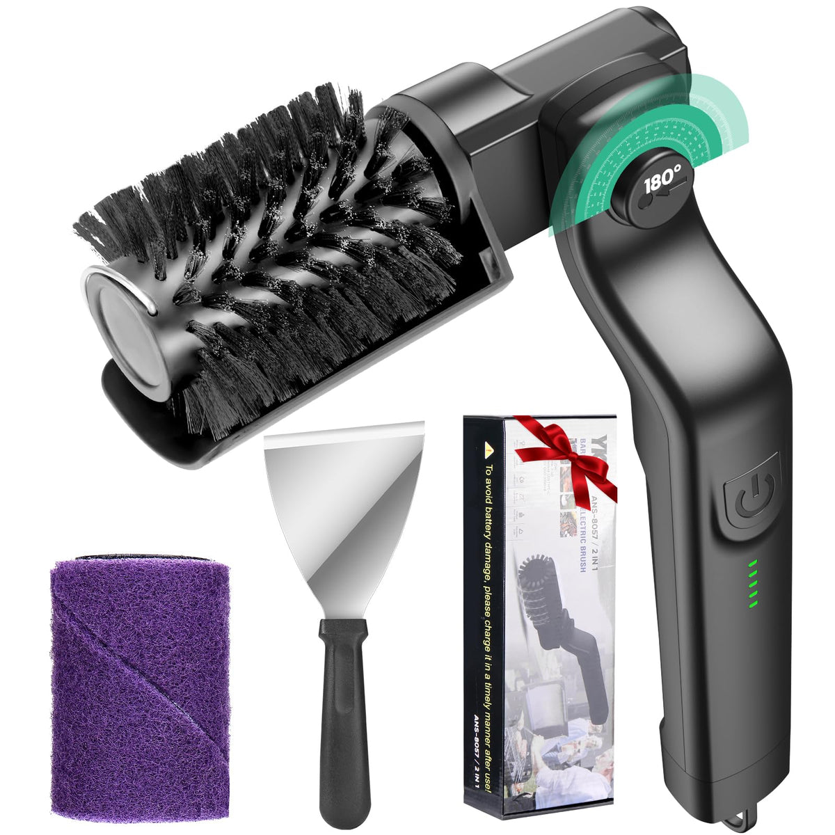 Juome electric grill brush cord-free design enables easy cleaning.