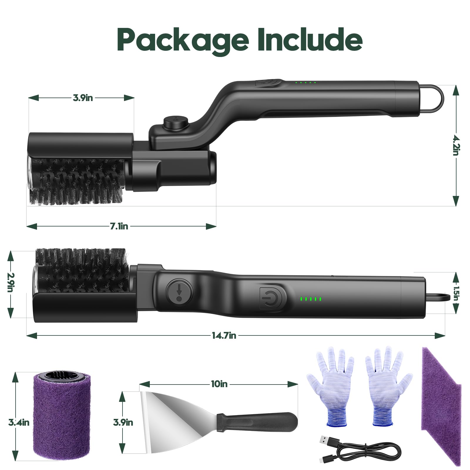 Juome stainless steel brush head resists heat and rust.