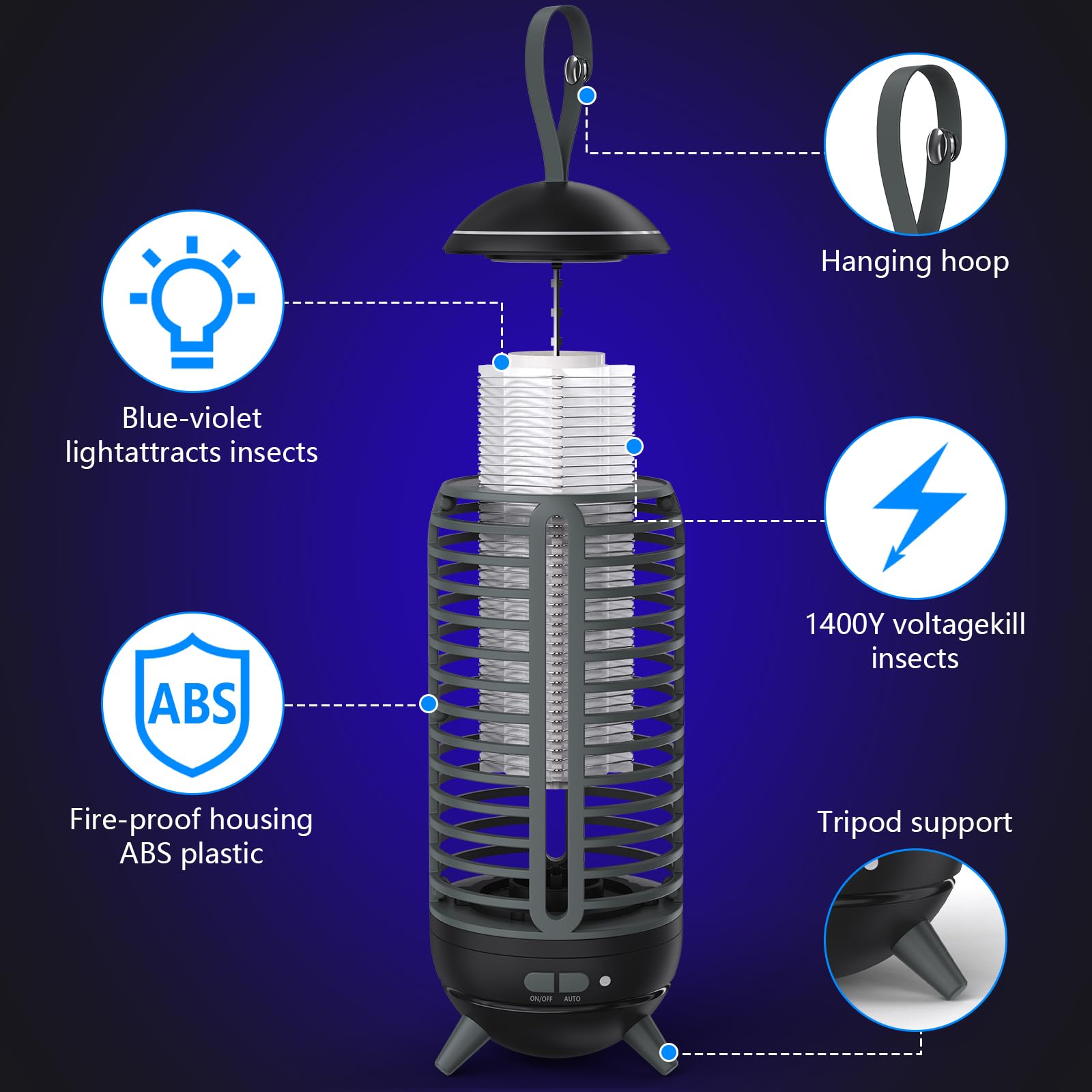 JUSENWDSL 2-in-1 lamp and bug zapper demonstrating dual lighting and pest control.