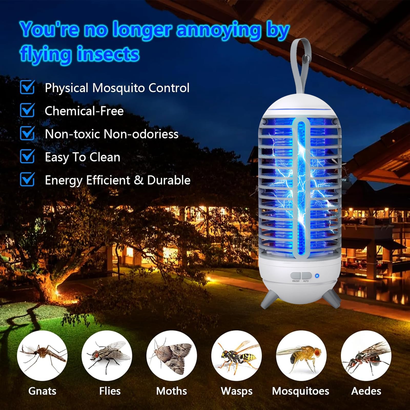 JUSENWDSL bug zapper in table lamp mode for indoor lighting and comfort.