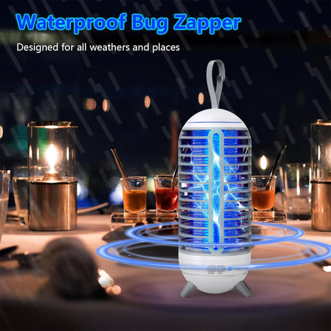 JUSENWDSL bug zapper charging with USB-C cable for long outdoor use.