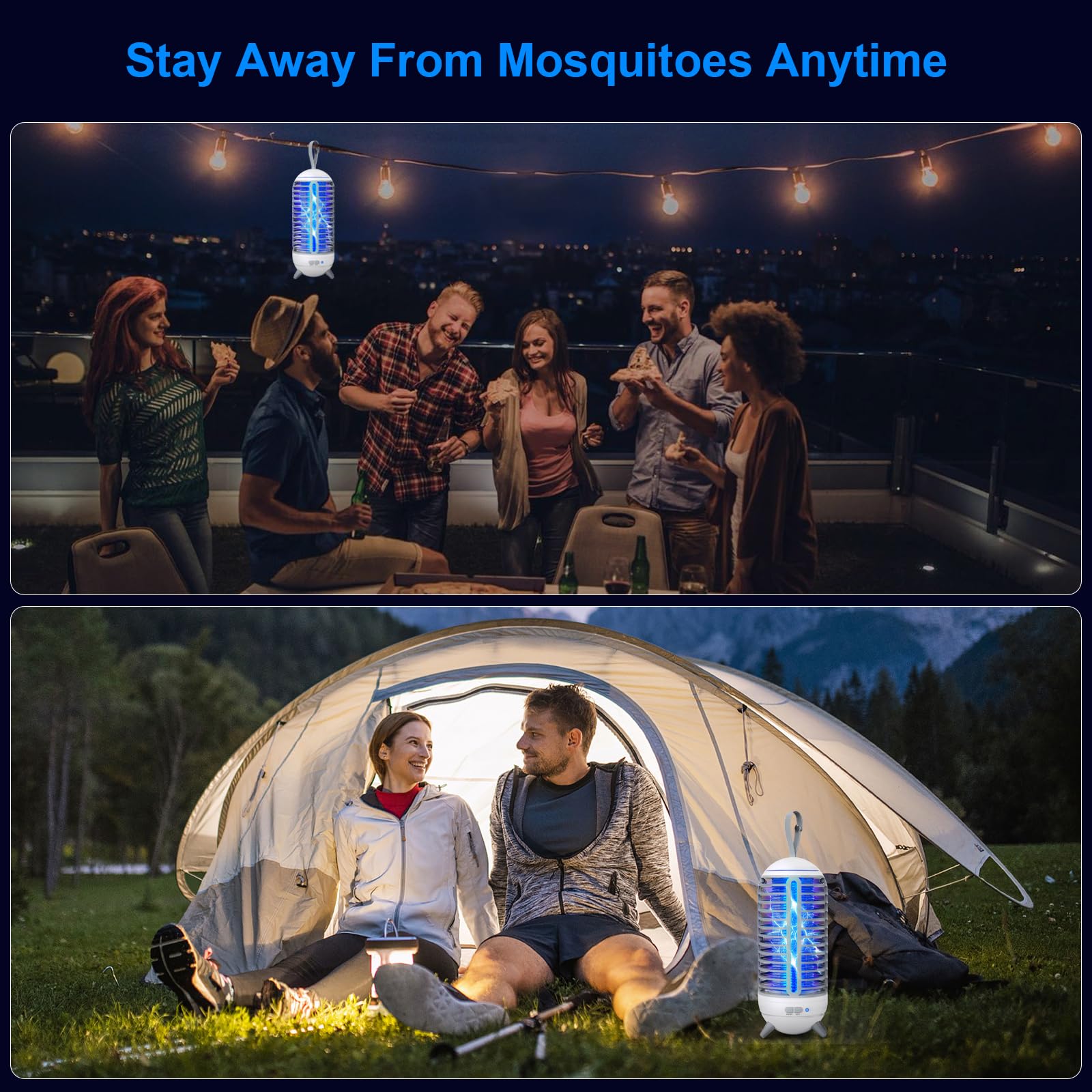 JUSENWDSL bug zapper waterproof shell withstands light rain outdoors.