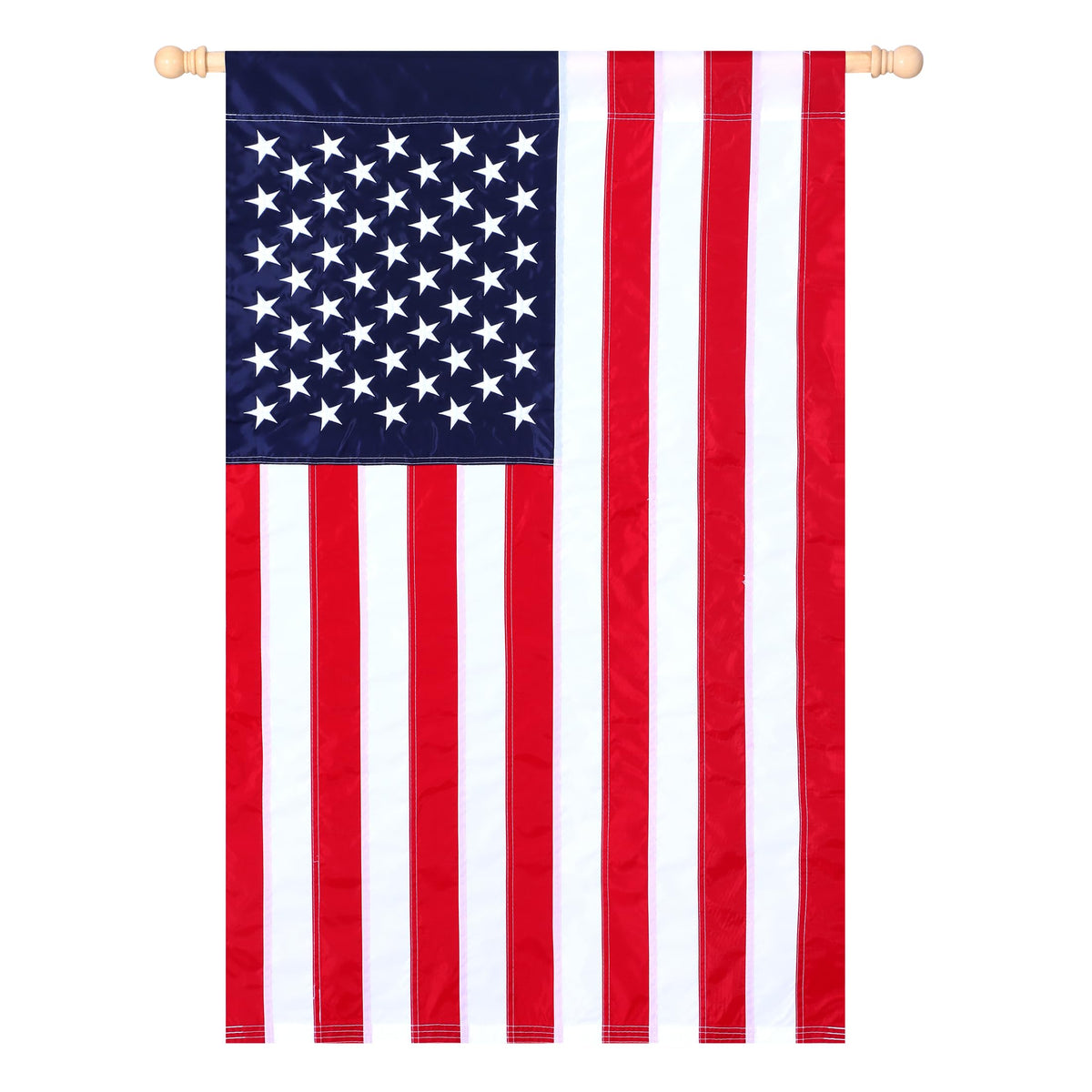 JUSHEN 28x44 embroidered American flag ready for outdoor display with vivid detail