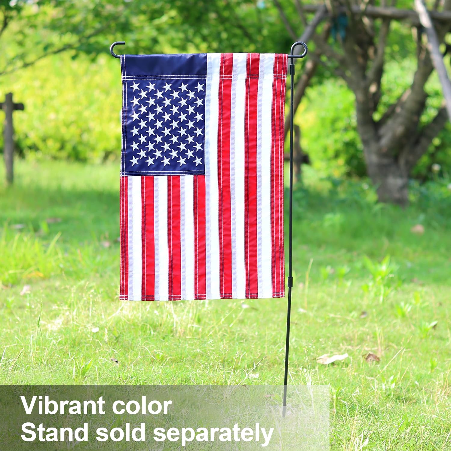 JUSHEN American flag garden flag showing sewn stripes for long-lasting beauty.