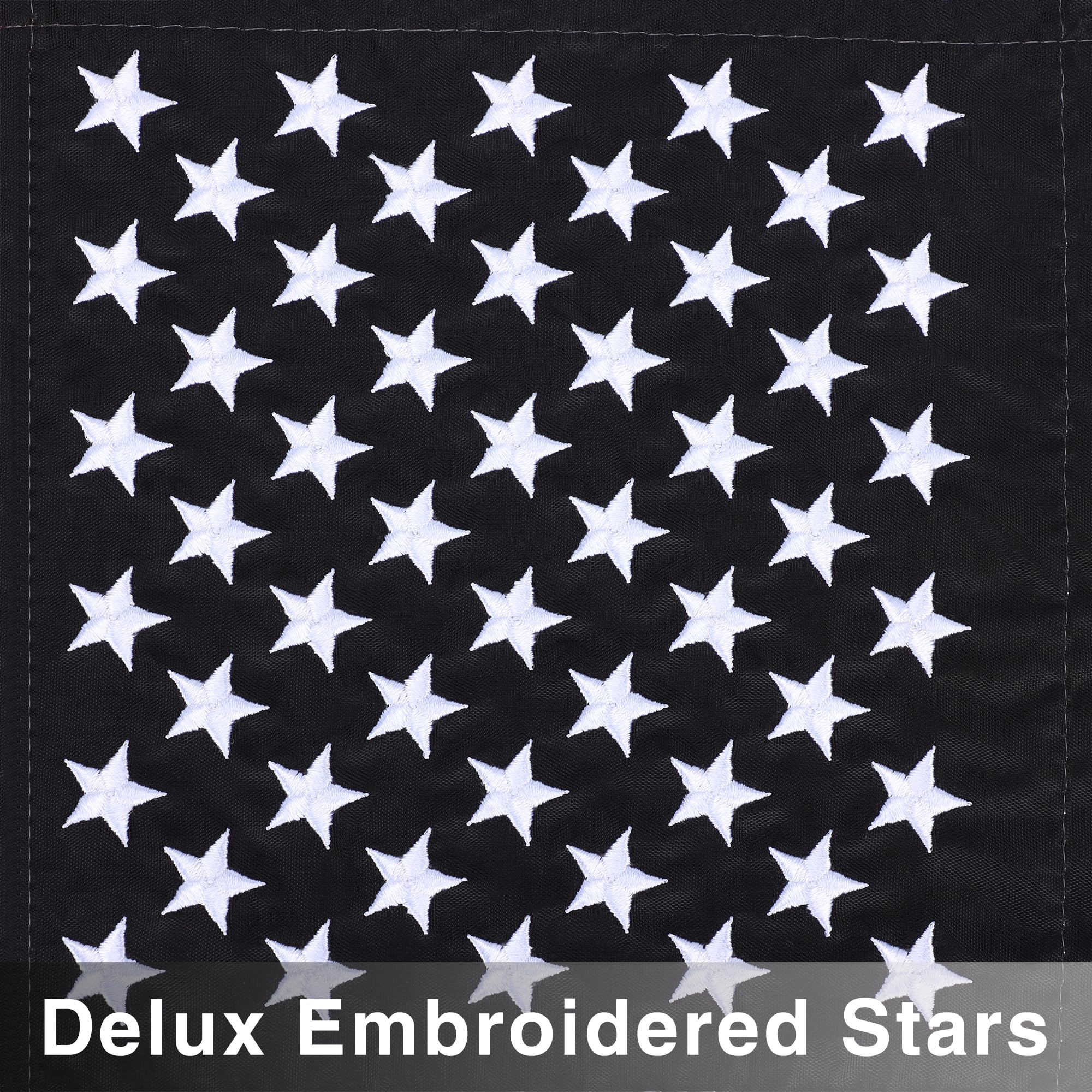 JUSHEN embroidered stars flag highlighting premium stitching for long-lasting outdoor use.