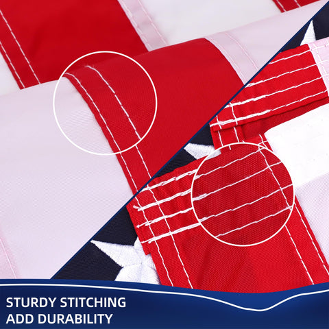 JUSHEN flag with reinforced four-row fly hem to resist wind shredding