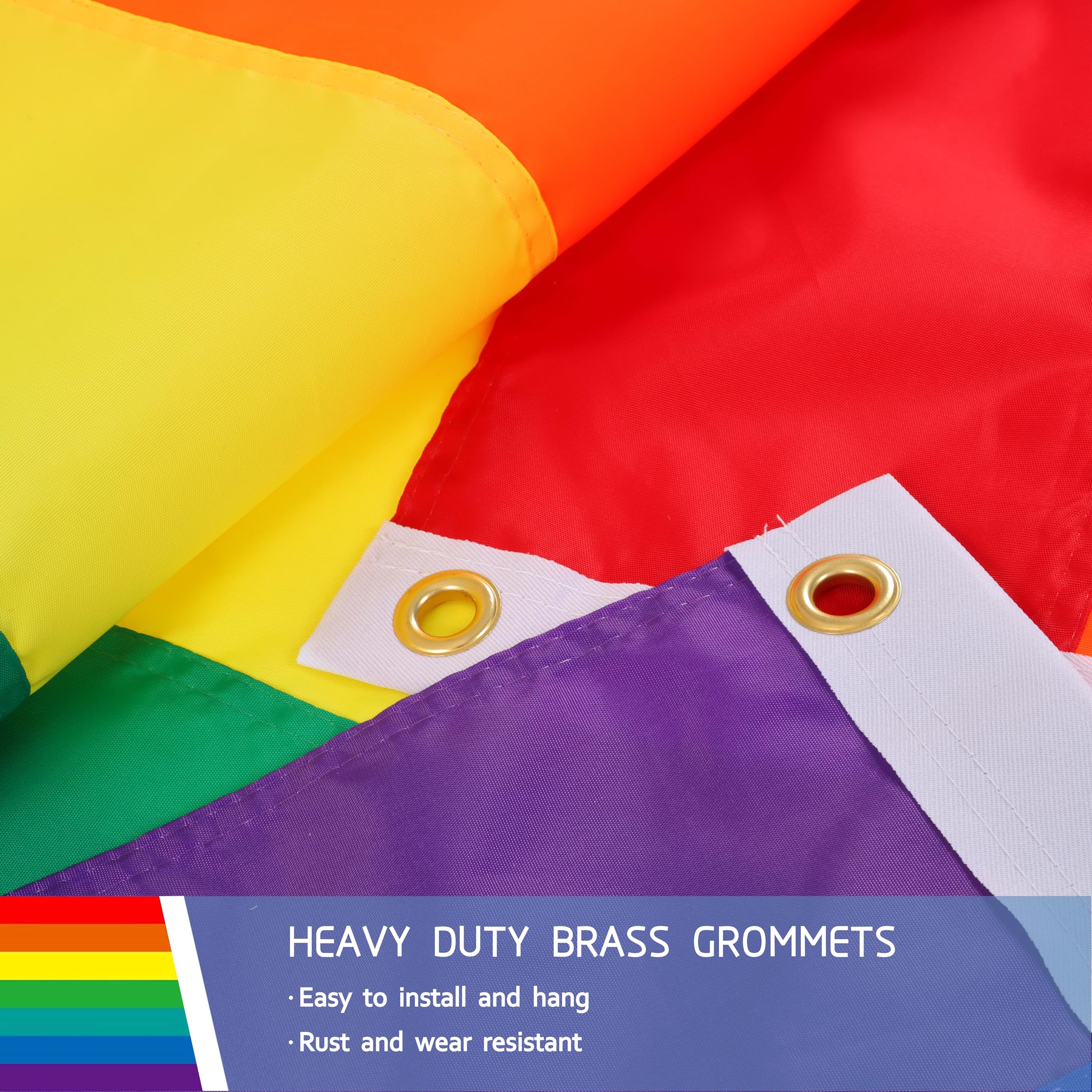 JUSHEN Pride flag features brass grommets and sturdy header for easy mounting
