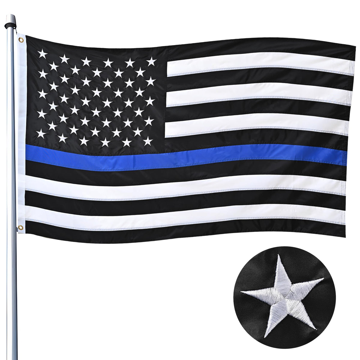 JUSHEN Thin Blue Line flag 3x5 ft for outdoor display, durable in rain and sun