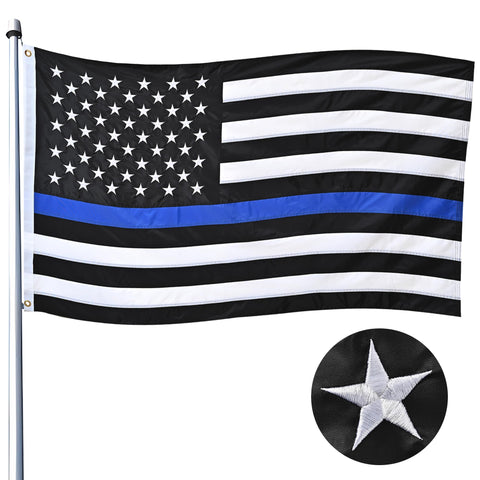 JUSHEN Thin Blue Line flag 3x5 ft for outdoor display, durable in rain and sun