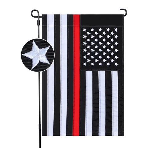 JUSHEN thin red line flag 12x18 showing durable nylon for outdoor display.