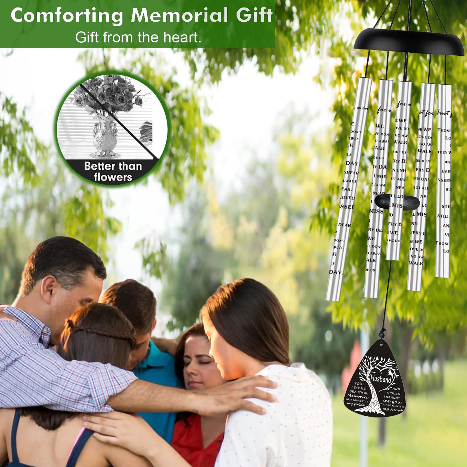 Just For Wind memory husband wind chimes with calming tones for remembrance.
