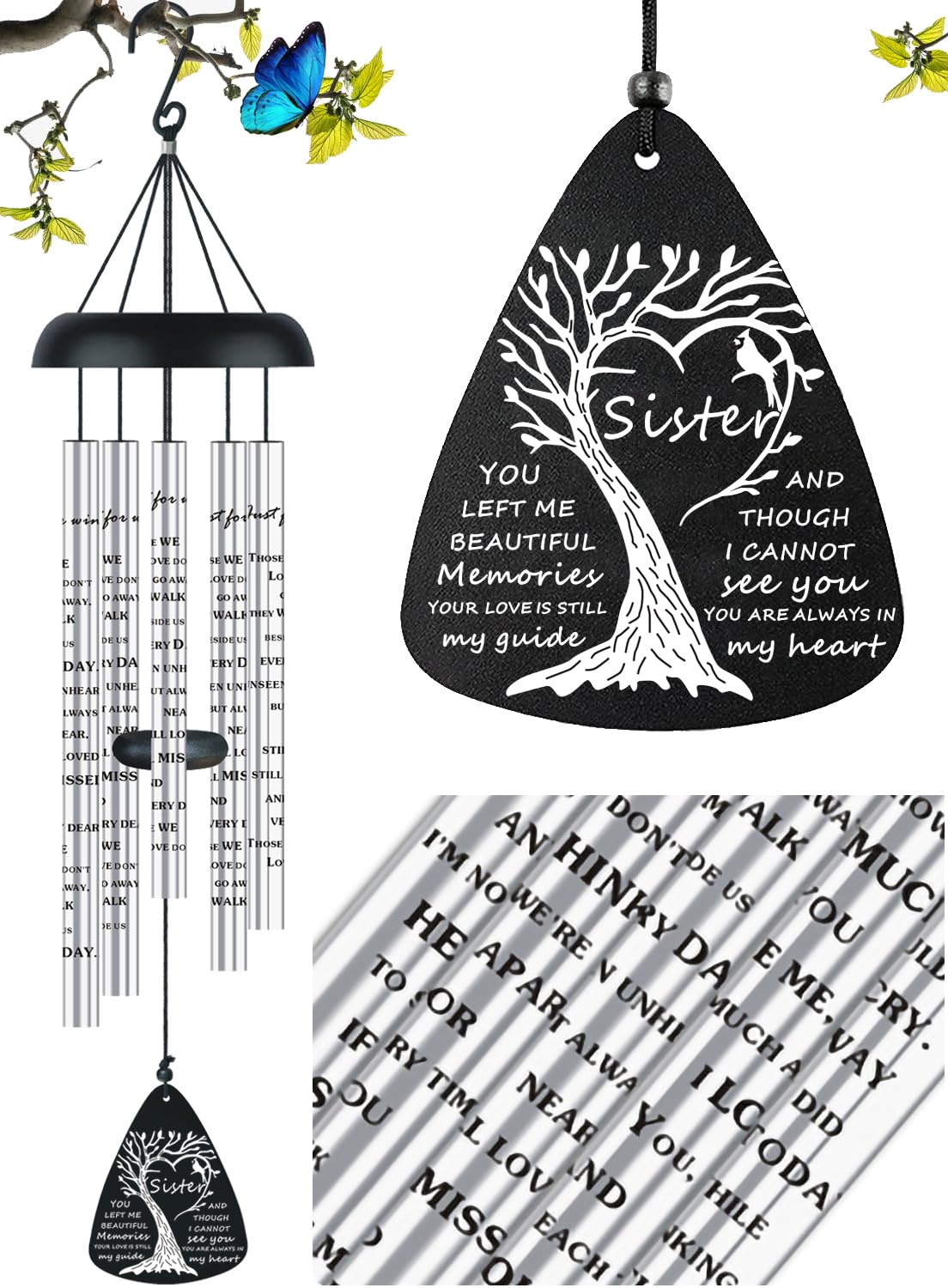 Just For Wind sympathy wind chimes hanging outdoors for memorial memories.