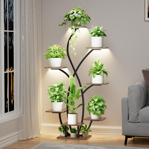 JUSTOGO flower-shaped rack showcases plants in a stylish, decorative arrangement.
