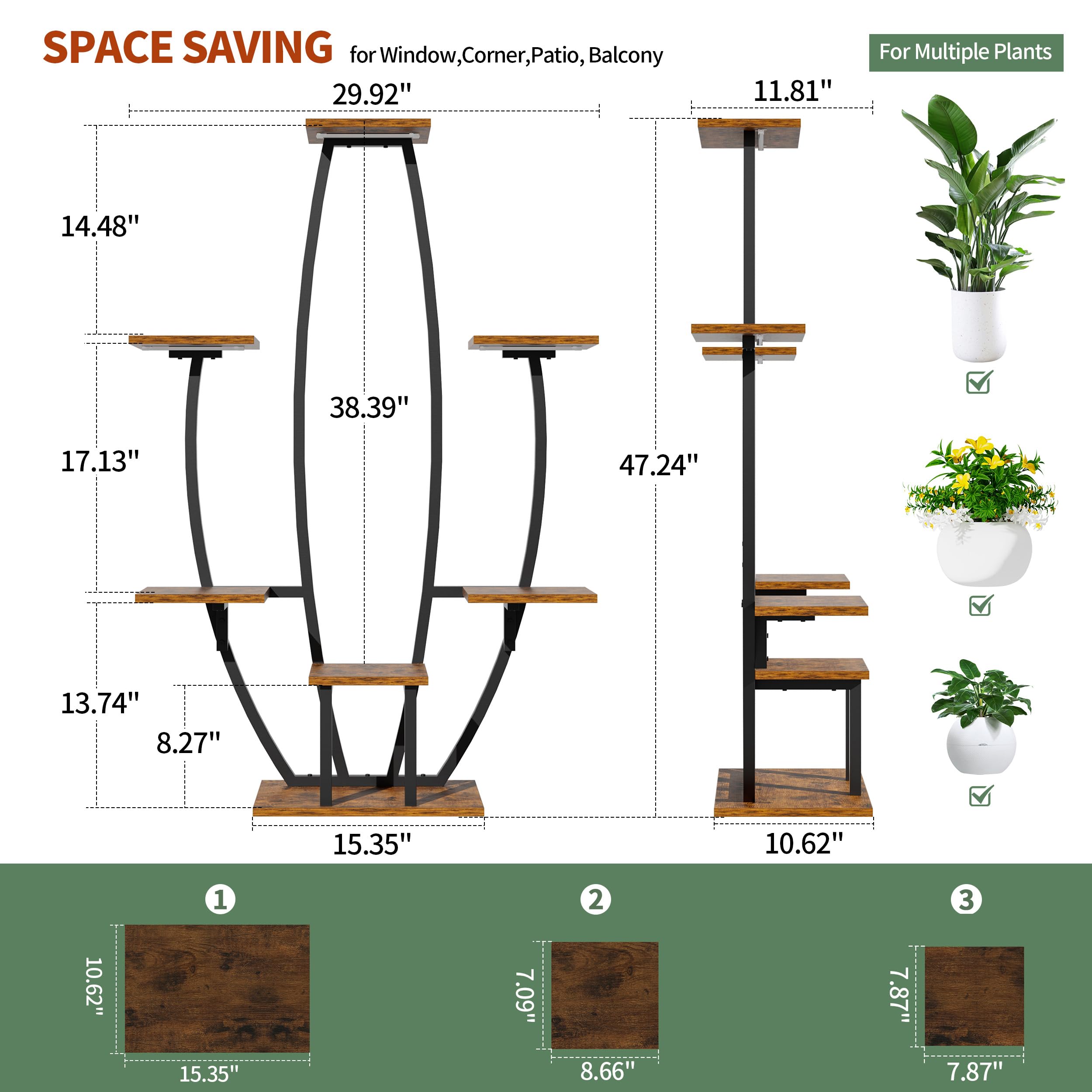 JUSTOGO Plant Stand 7-tier vertical shelf space for multiple pots