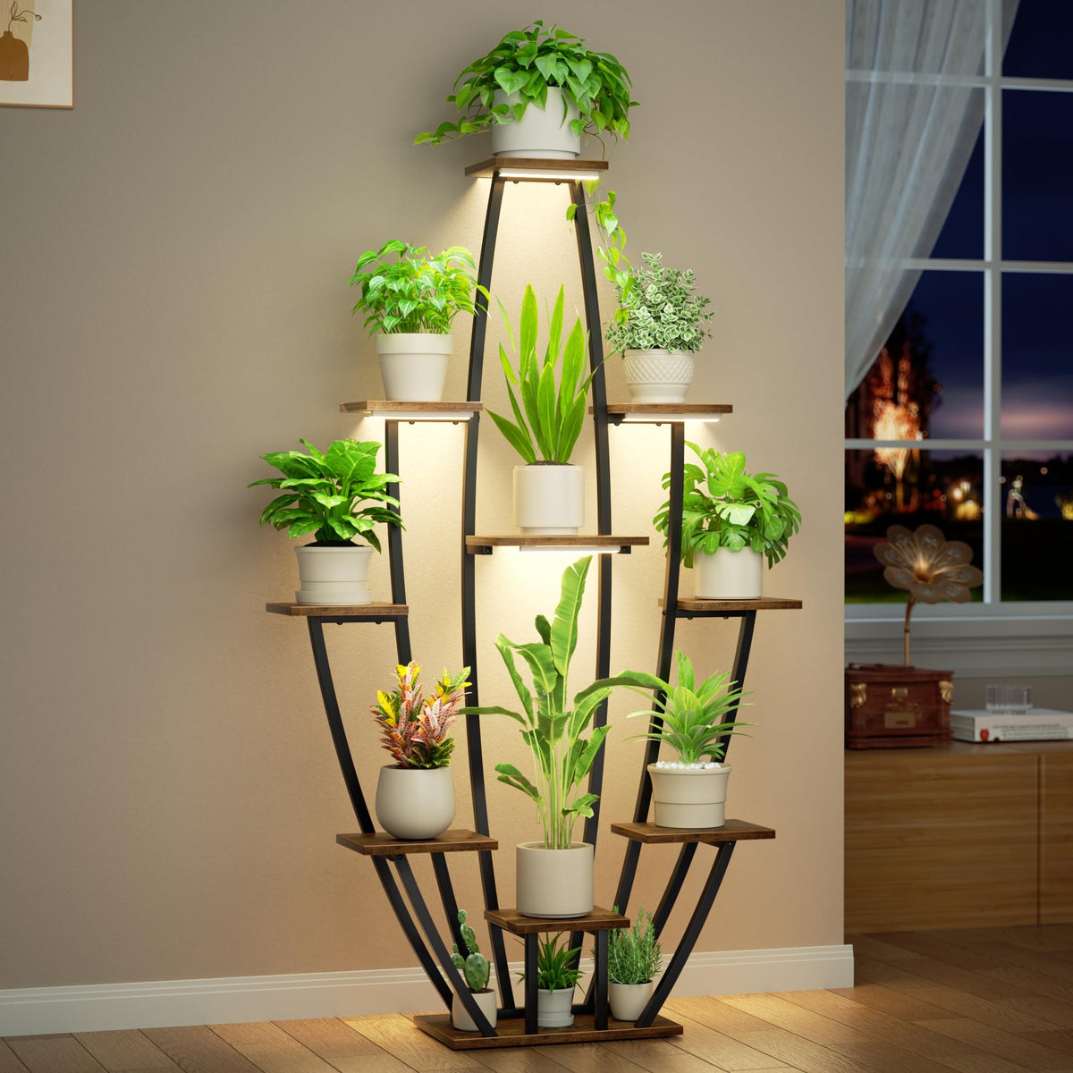 JUSTOGO plant stand with grow lights, 10-tier, 59-inch, supports lush indoor greenery.