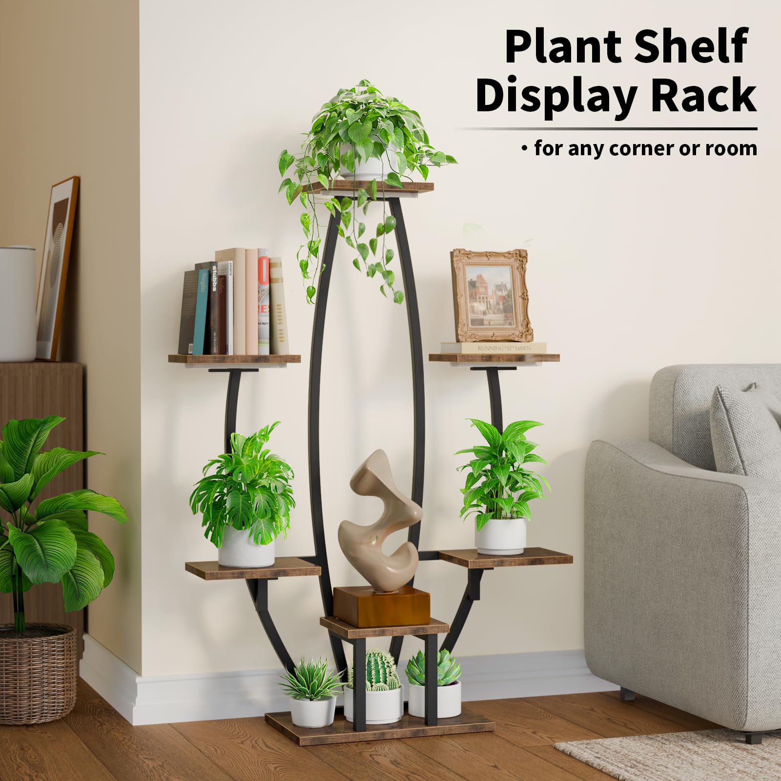 JUSTOGO Plant Stand in living room enhances decor with greenery