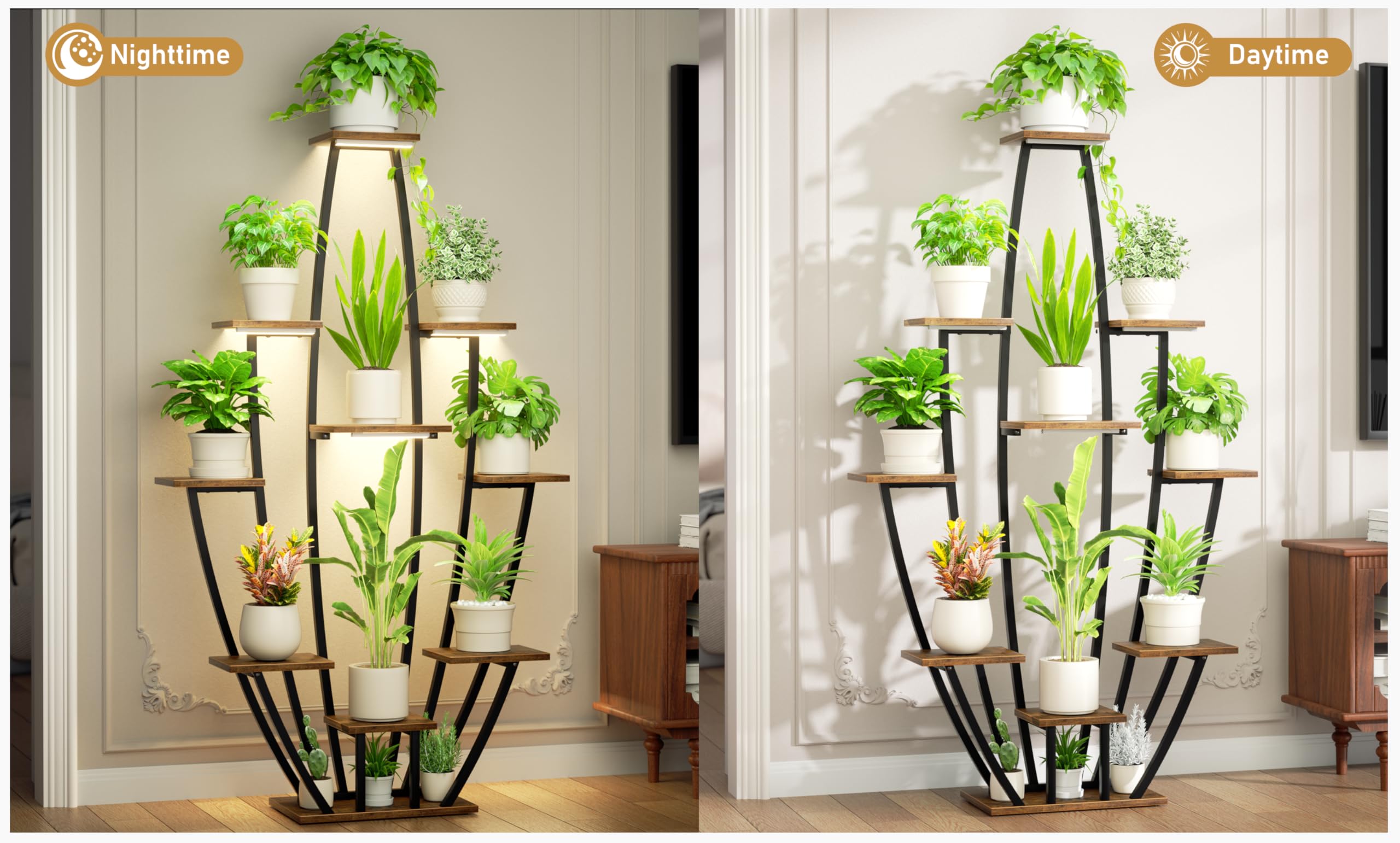 JUSTOGO plant stand blends greenery with modern living room decor.