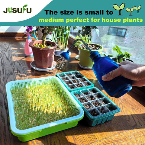 JUSUFU handheld blue watering can with ergonomic grip for comfort