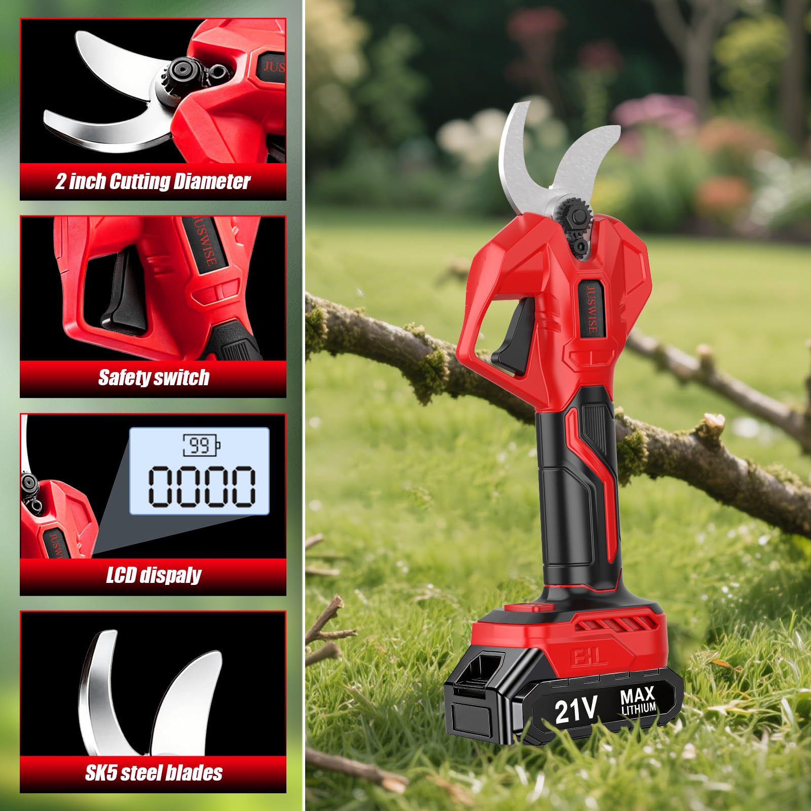 JUSWISE brushless motor delivers strong cutting with lower noise during use.