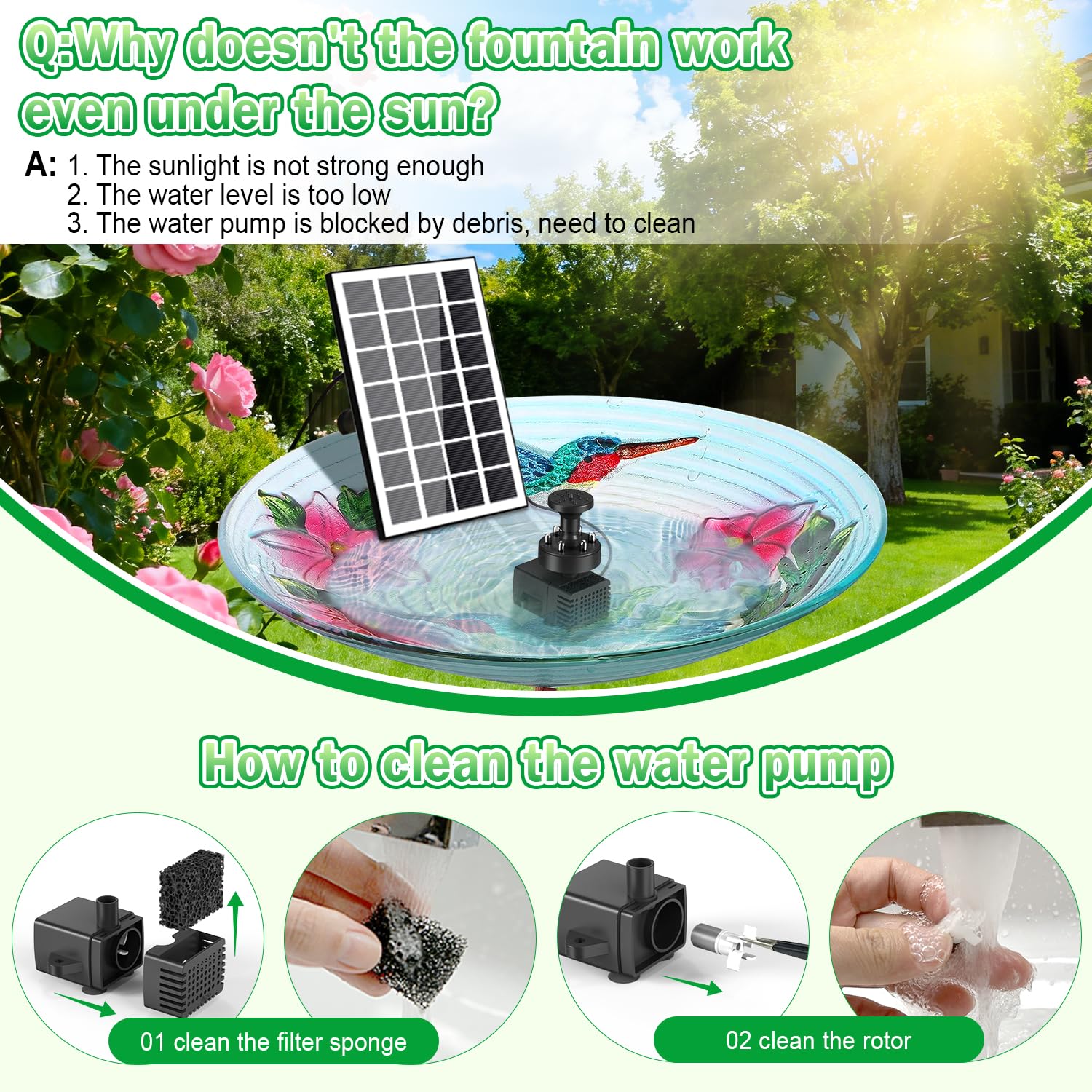 JuTai bird bath garden setup with easy stake or panel mounting