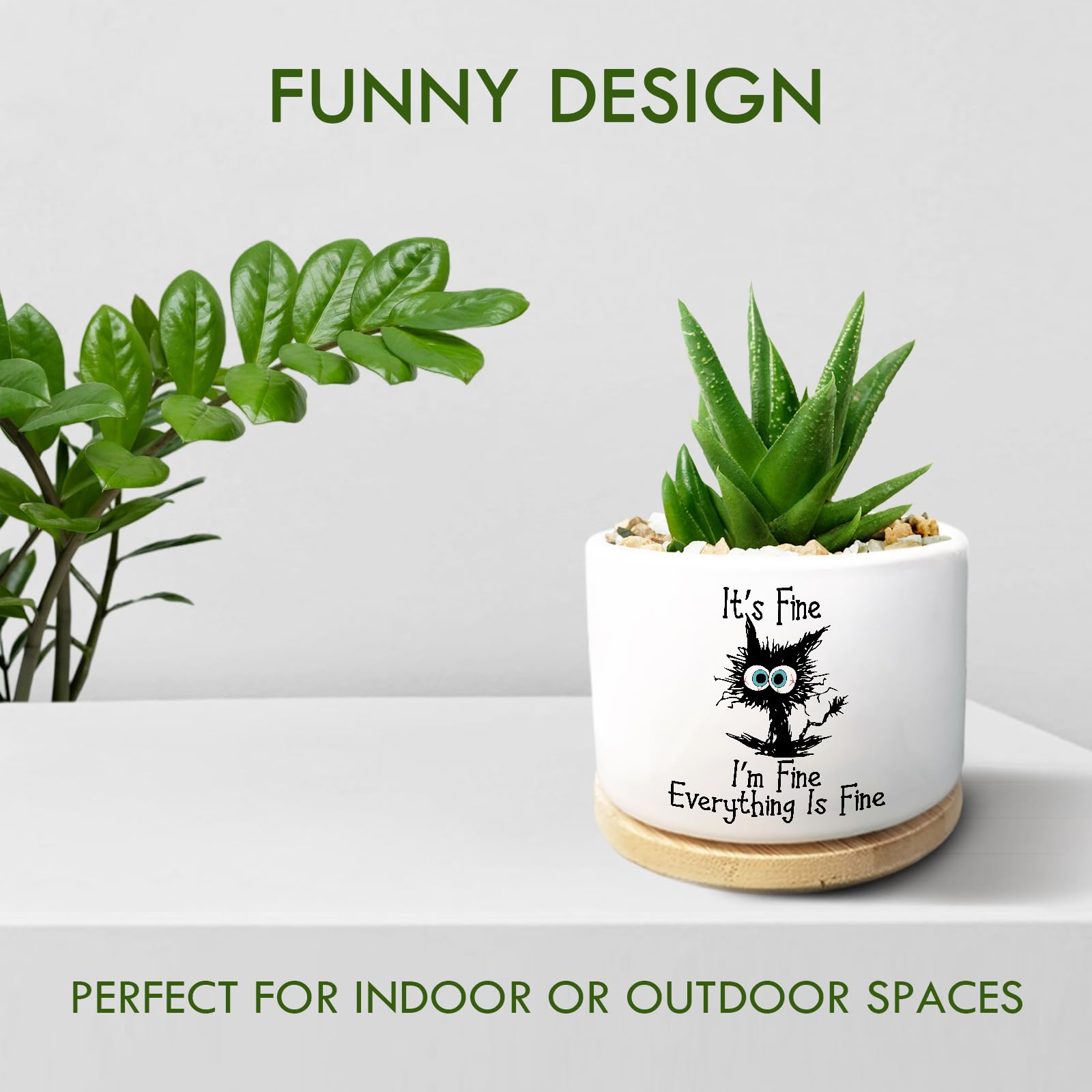 Jutasty cat quote planter ceramic with cute illustration