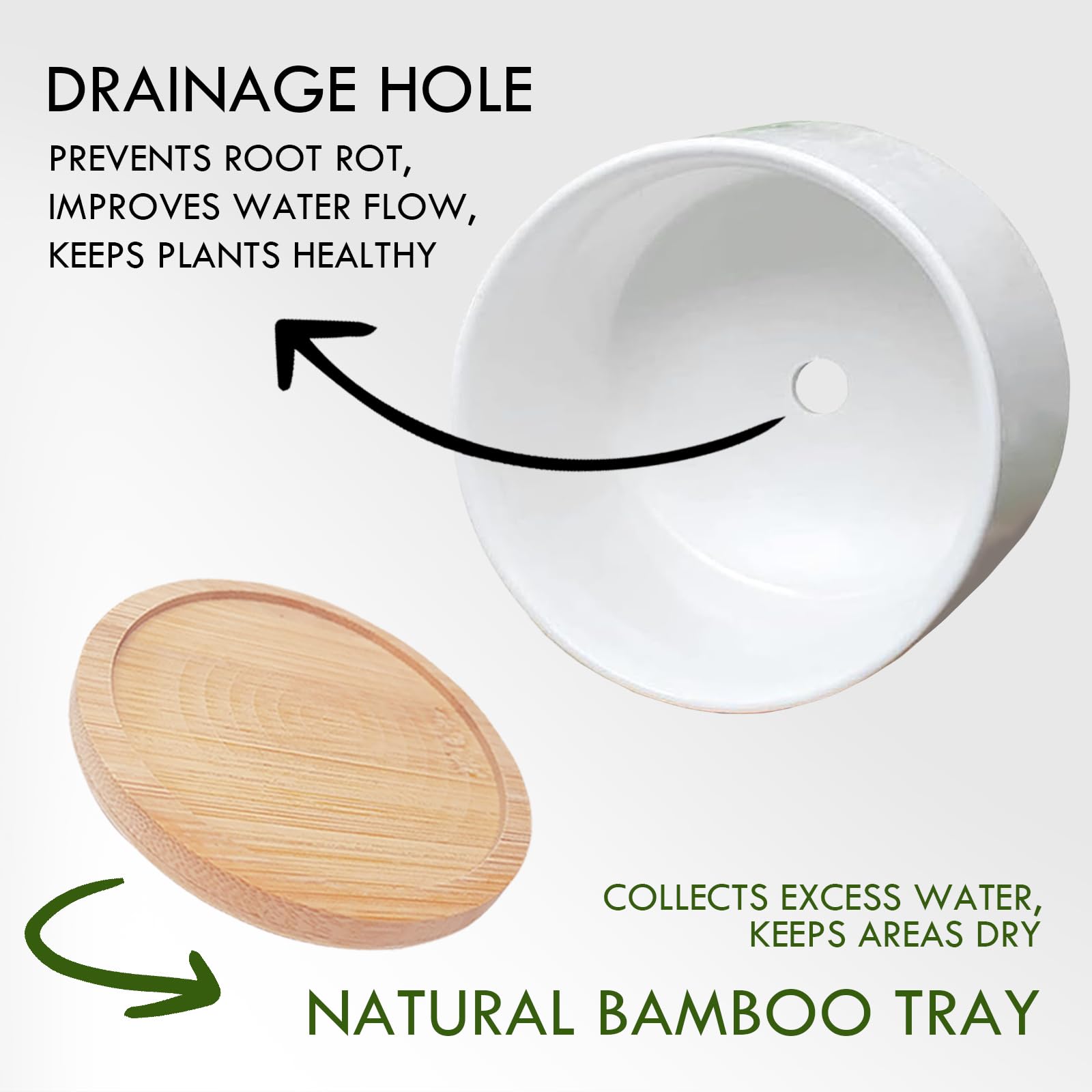 Jutasty wood tray with drainage hole protects surfaces while water drains.