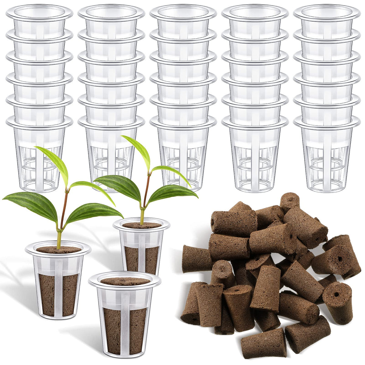 Jutom hydroponic sponges and baskets close-up for durable seed starting