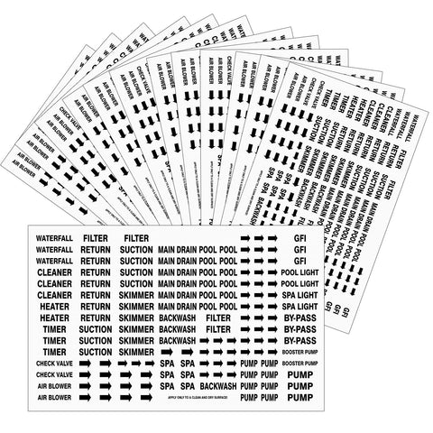 Jutom pool label sheets for clear equipment identification on dry surfaces.