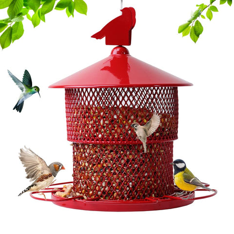 JUTYAST metal bird feeder outdoors with large capacity for garden birds.