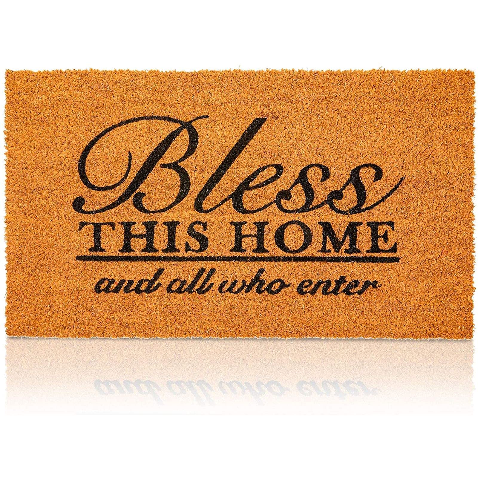 Juvale Bless This Home door mat with coir front entrance for durable outdoor use.