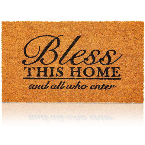 Juvale Bless This Home door mat with coir front entrance for durable outdoor use.