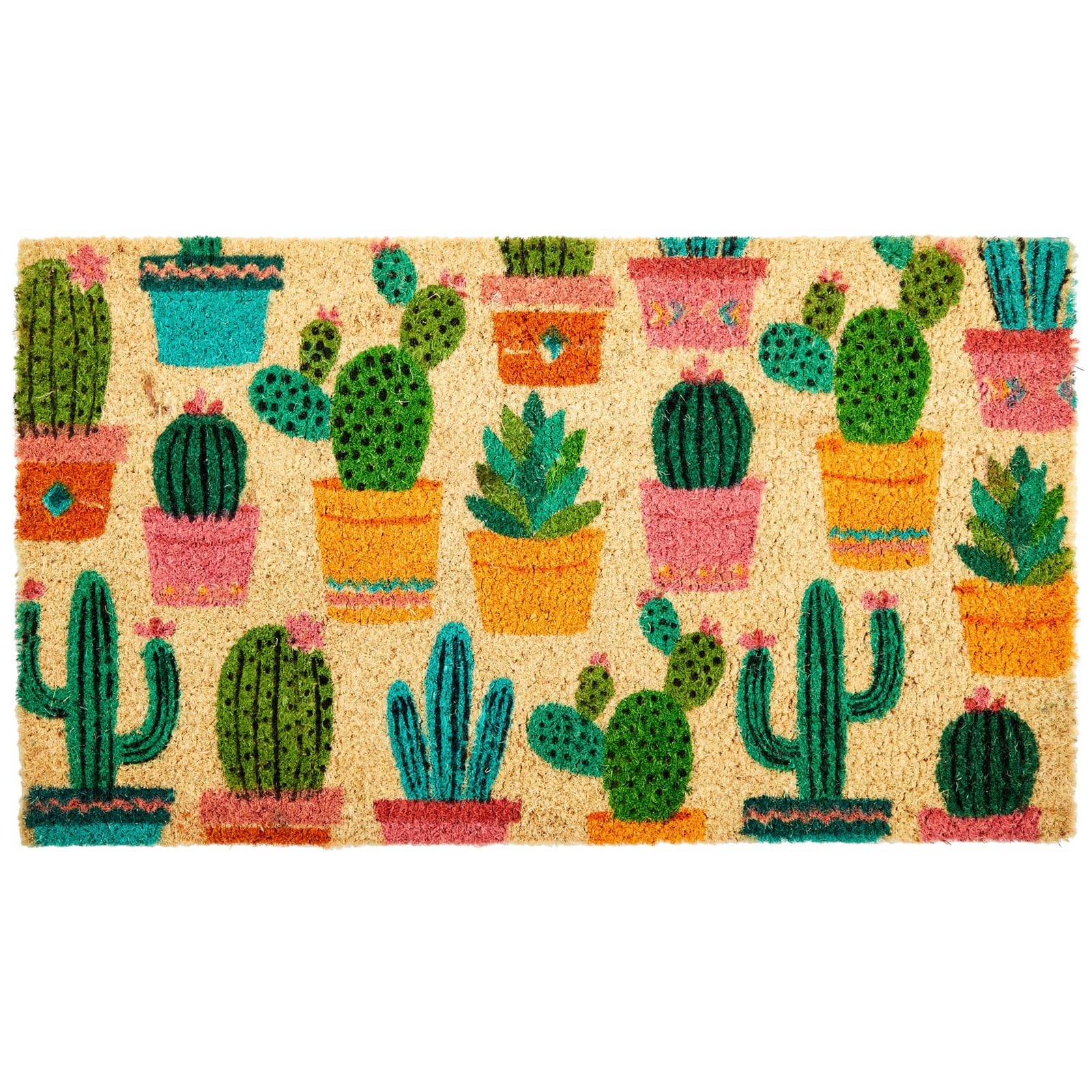 Juvale coco coir door mat with cactus design for a welcoming entrance.