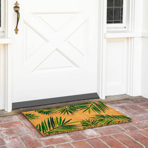 Juvale coir door mat with tropical leaf design protects floors and boosts curb appeal