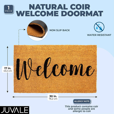 Juvale Coir Doormat close-up emphasizing durable texture that scrapes moisture.