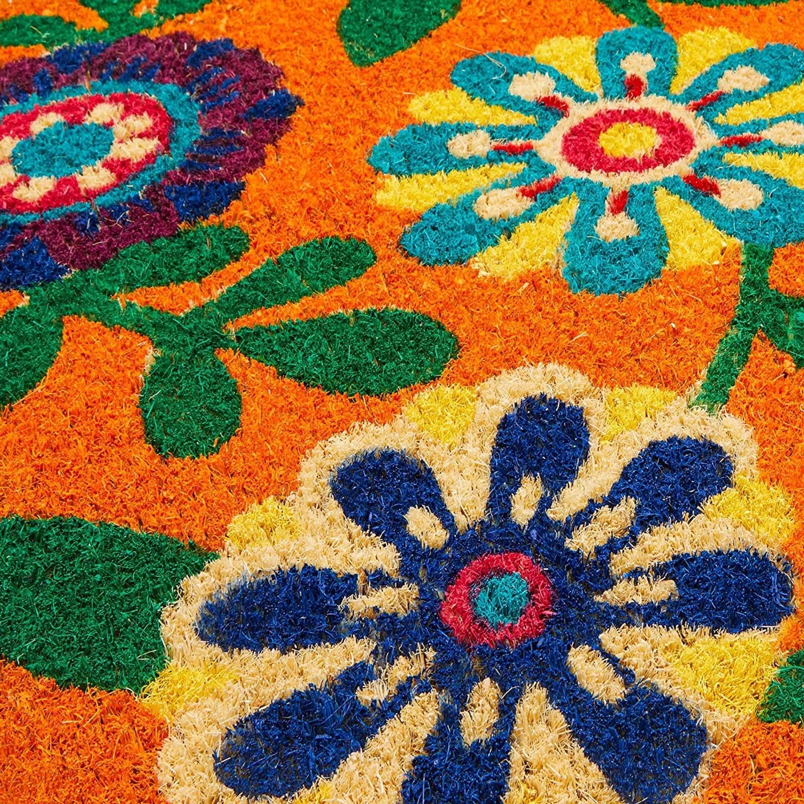 Juvale entryway mat with floral pattern, durable coir construction