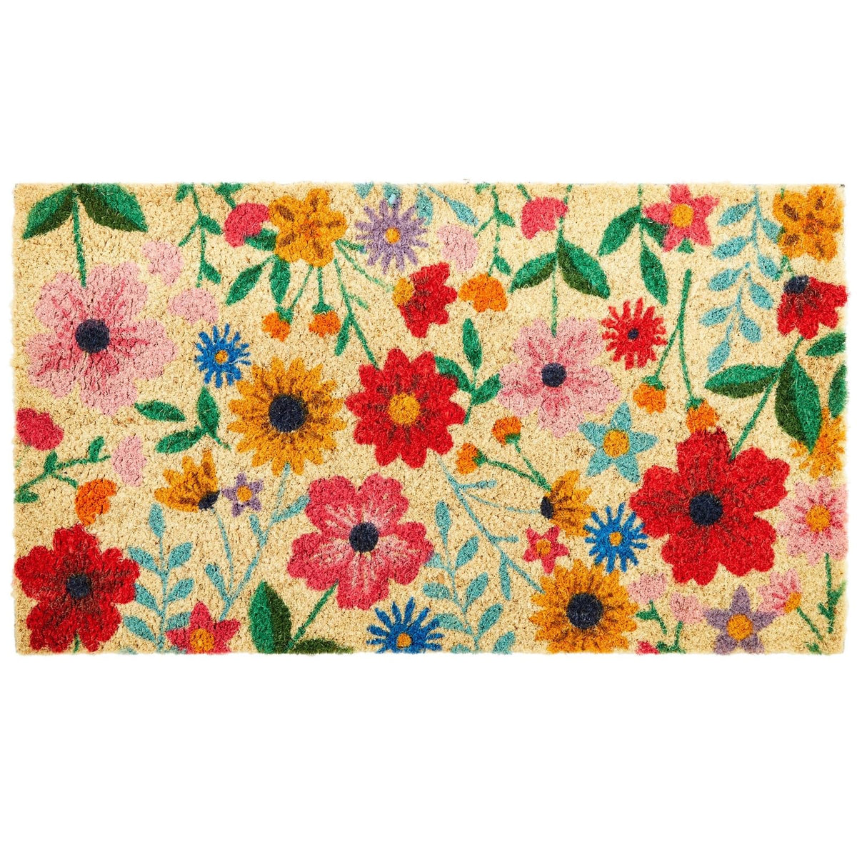 Juvale Flower Door Mat at the front door with a vibrant floral design to welcome guests.