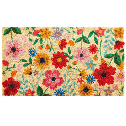 Juvale Flower Door Mat at the front door with a vibrant floral design to welcome guests.