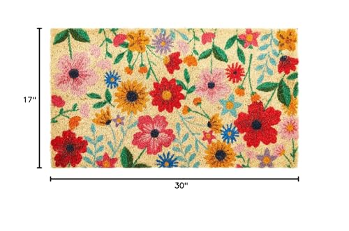 Juvale handmade coir mat featuring a spring floral motif that welcomes visitors.