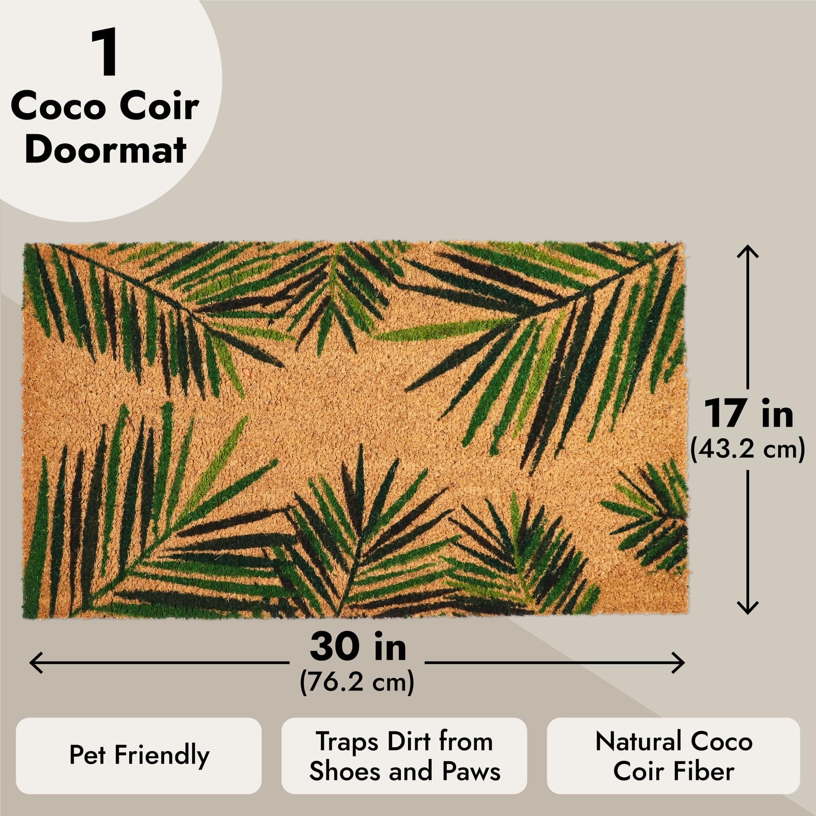 Juvale front door mat brown tropical leaf pattern adds style and helps keep mud outside