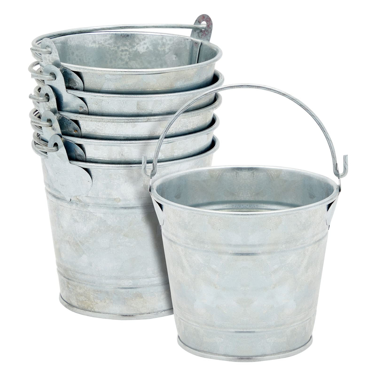 Juvale galvanized tin pails front view showing compact centerpiece option