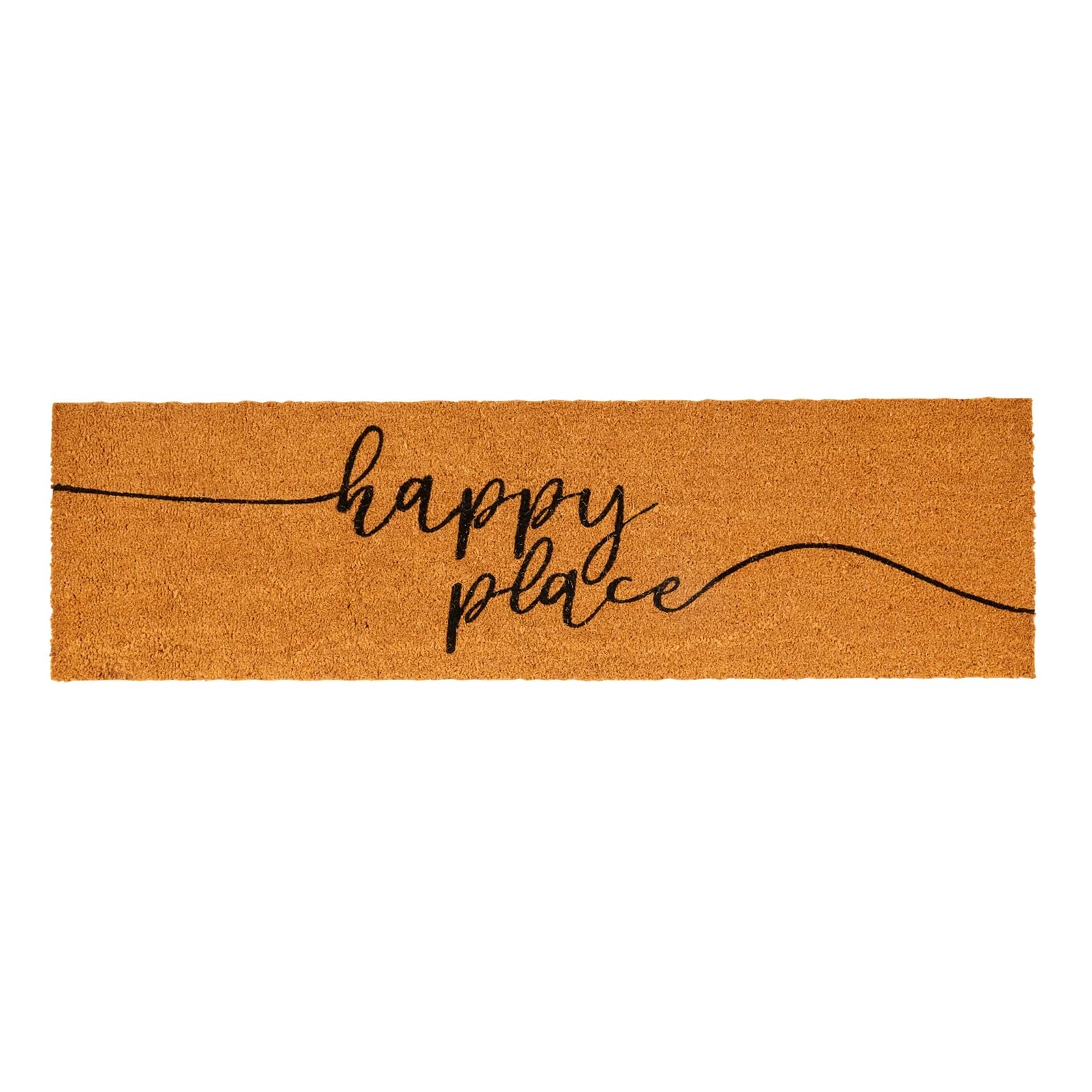 Juvale Happy Place door mat at the front entrance traps dirt and leaves effectively.