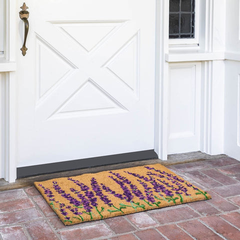 Juvale lavender floral door mat coir texture adds rustic charm and durable outdoor use.