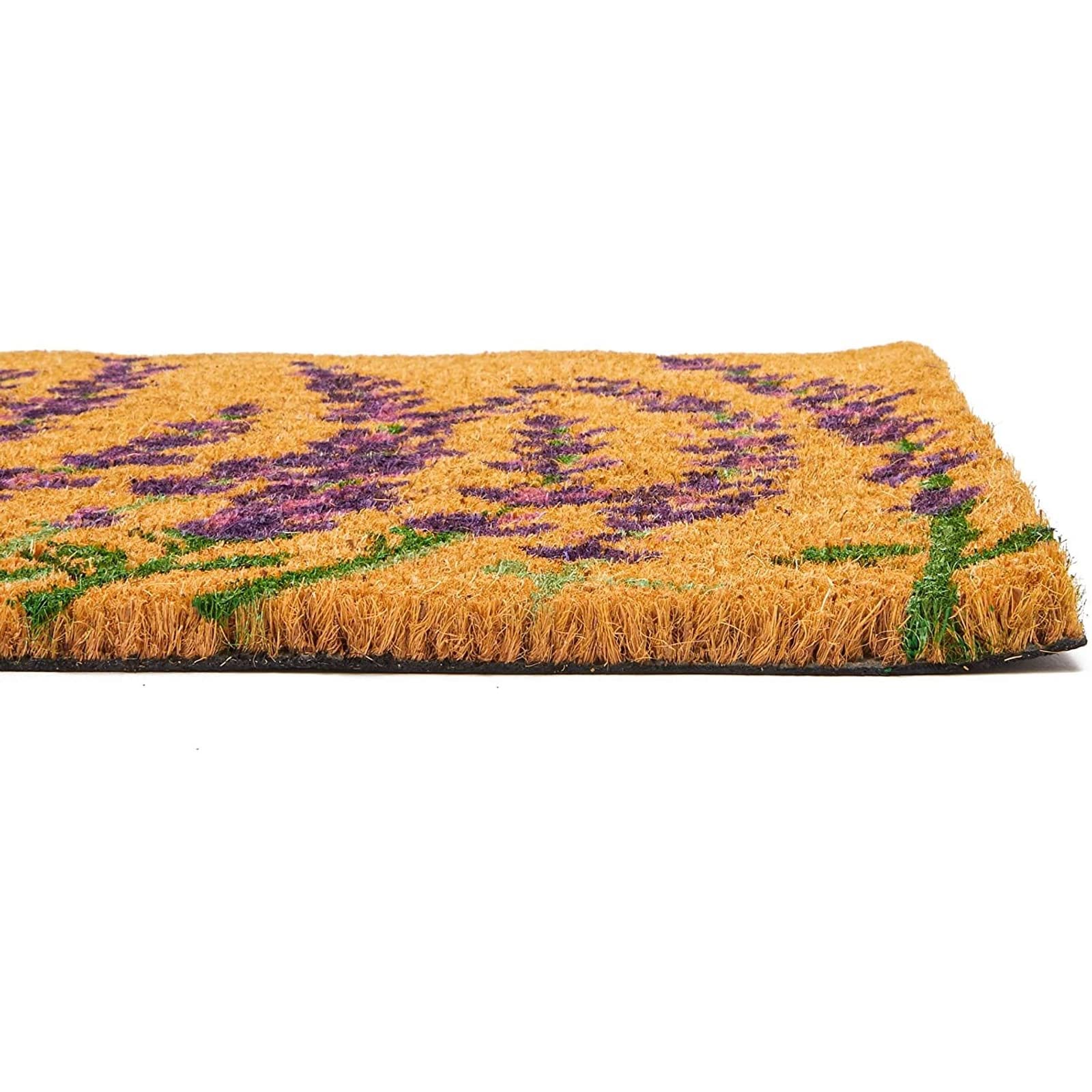 Juvale lavender floral door mat durable coir withstands weather and heavy traffic.